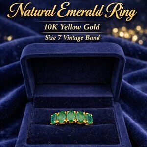 5 Stone Natural Emerald Ring | 10K Yellow Gold | Size 7 Vintage Band